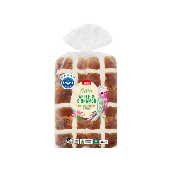 Coles Hot Cross Buns Apple & Cinnamon 6 pack