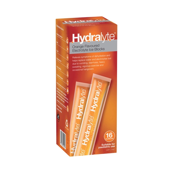 Hydralyte Orange Flavoured Electrolyte Ice Block 62.5 mL 16 pack