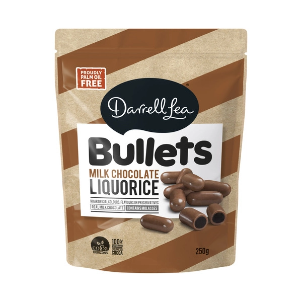 Darrell Lea Milk Chocolate Liquorice Bullets 204g