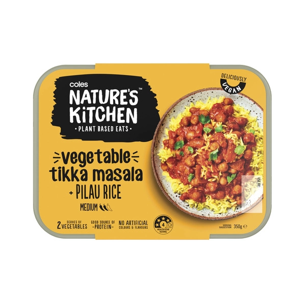 Coles Nature'S Kitchen Vegetable Tikka Masala And Pilau Rice 350g