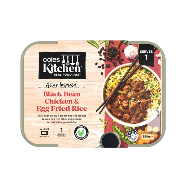 Coles Kitchen Black Bean Chicken And Egg Fried Rice 350g