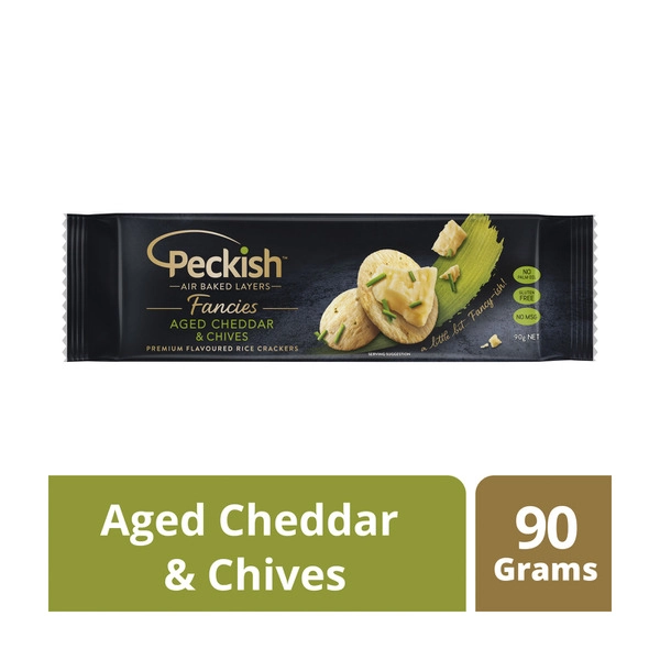 Peckish Gluten Free Fancies Aged Cheddar & Chives Flavoured Rice Crackers 90g