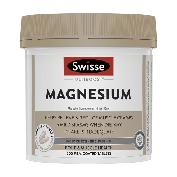 Swisse Ultiboost Magnesium Healthy Muscle Function & Helps Relieve Mild Muscle Spasms When Dietary Intake is Inadequate 200 Tablets 1 pack