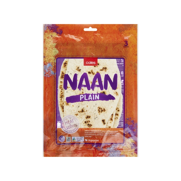 Coles Indian Naan Plain 3 Pack 250g