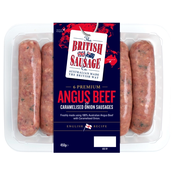 The British Sausage Co. Premium Angus Beef & Caramelised Onion Sausages 6 pack 450g