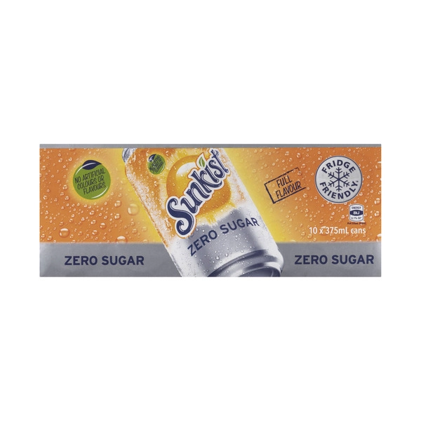 Sunkist 10x375ml. SUNKIST SOFT DRINK ZERO SUGAR 10X375ML:ORANGE 10 PACK 