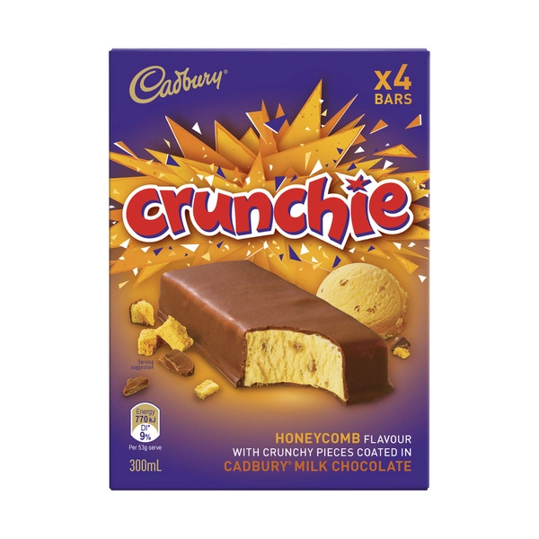 Cadbury Crunchie Ice Cream Bars 4 Pack 300mL