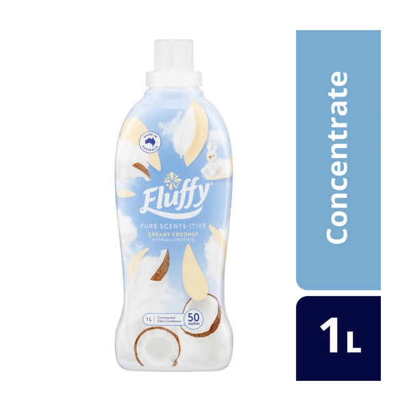 Fluffy Concentrate Liquid Fabric Softener Conditioner Pure Scents-itive Creamy Coconut Hypoallergenic 1L