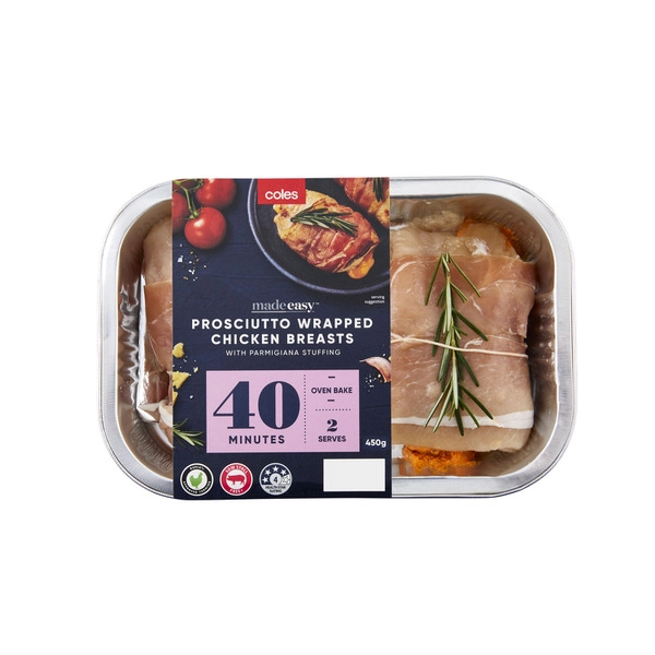 Coles Made Easy Prosciutto Wrapped Chicken Breasts With Parmigiana Stuffing 450g