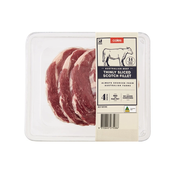 Coles No Added Hormone Beef Scotch Fillet Thin Sliced 400g