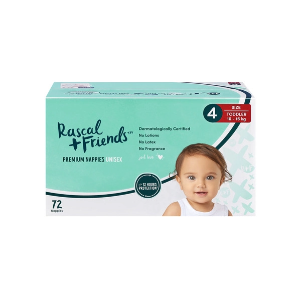 Rascals Premium Nappies Size 4 (10-15kg)  72 pack