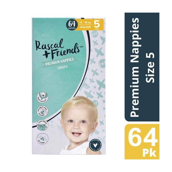 Rascals Premium Nappies Size 5 (13-18kg)  64 pack