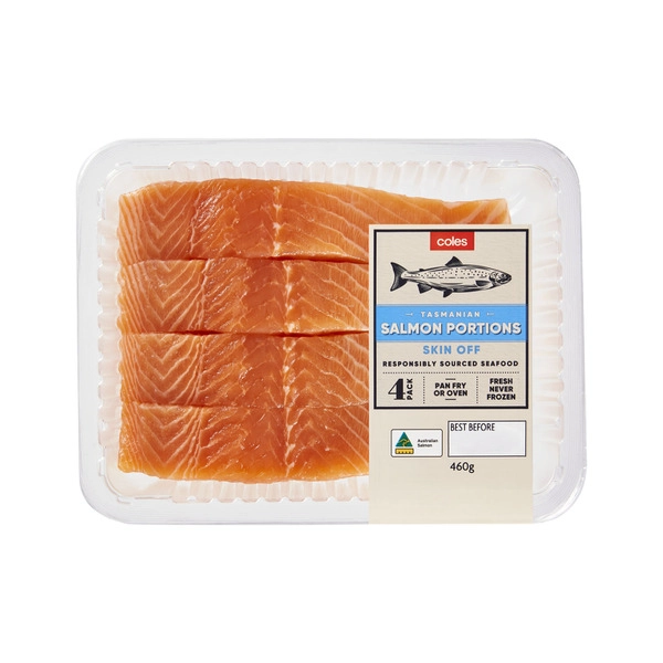 Coles Tasmanian Salmon Portions Skin Off 4 Pack 460g