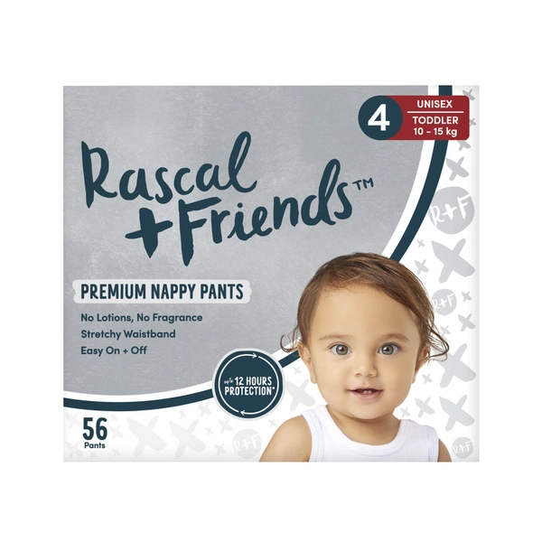 Rascal + Friends Nappy Pants Size 4 Todder Jumbo 56 pack