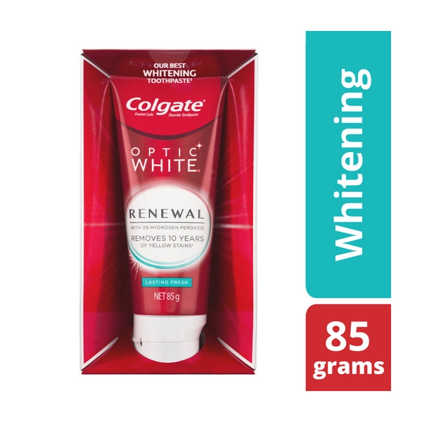 Colgate Optic White Teeth Whitening Toothpaste Renewal Lasting Fresh With 3% Hydrogen Peroxide 85g