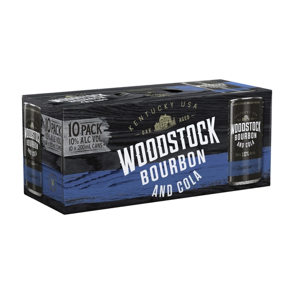 Woodstock Bourbon & Cola 10% Cans 200mL 10 Pack