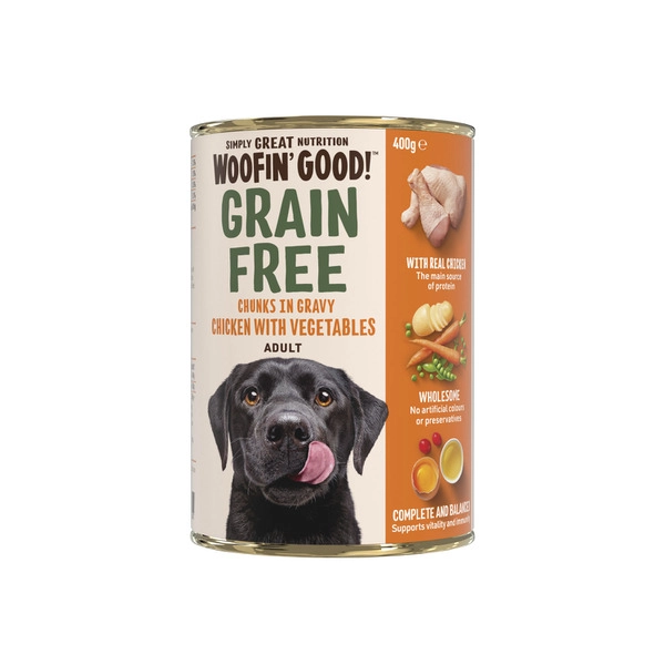 Woofin Good Grainfree Chunks In Gravy Chicken & Vegetables Dog Food 400g