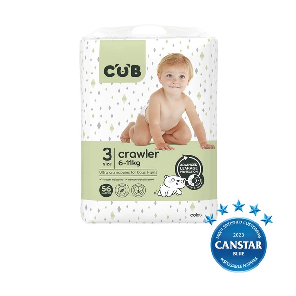 CUB Unisex Crawler Nappies Size 3 56 pack