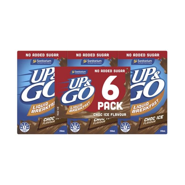 Sanitarium Up&Go Liquid Breakfast Choc Ice Cereal No Added Sugar 6X250mL 1.5L