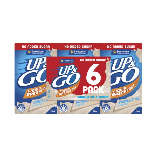 Sanitarium Up&Go Liquid Breakfast Vanilla Ice Cereal No Added Sugar 6X250mL 1.5L