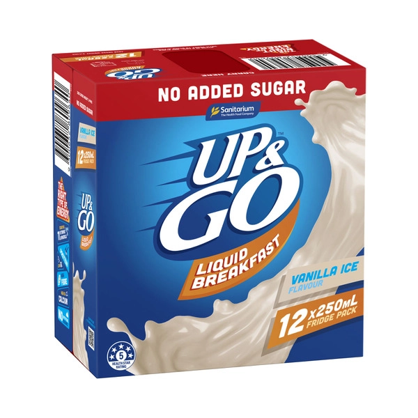 Sanitarium Up&Go Liquid Breakfast Vanilla No Added Sugar Fridge Pack 12X250mL 3L