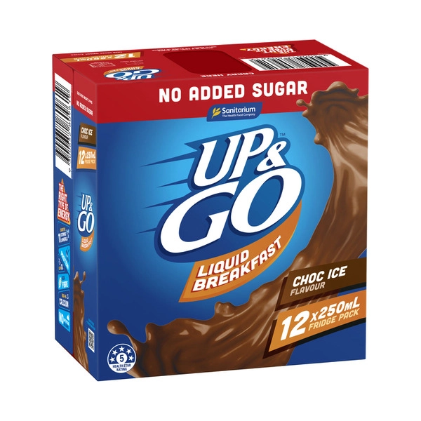 Sanitarium Up&Go Liquid Breakfast Choc Ice No Added Sugar Fridge Pack 12X250mL 3L