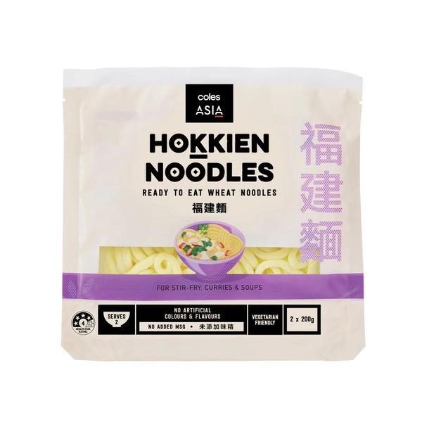 Coles Asia Hokkien Ready to Eat Noodles 2 Pack 400g