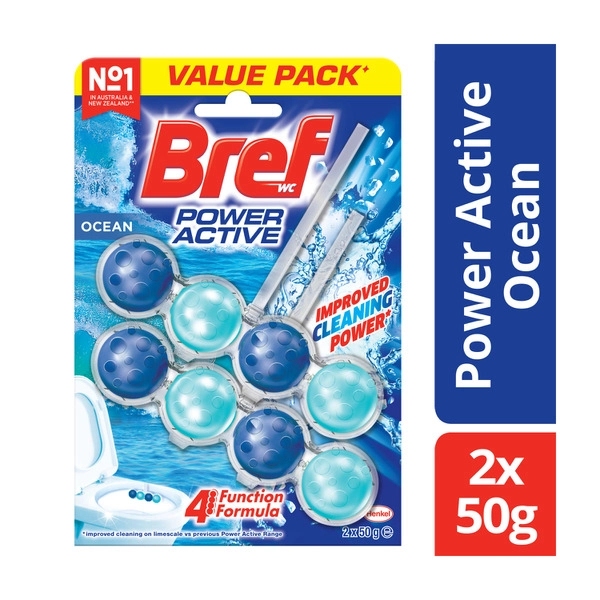 Bref Power Active Rim block Toilet Cleaner Ocean Breeze Twin Pack 2x50g 100g