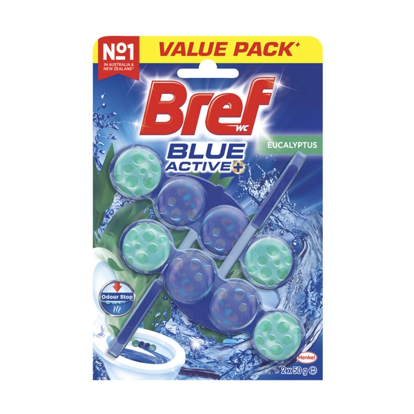 Bref Blue Active Rim block Toilet Cleaner Eucalyptus Twin Pack 2x50g 100g