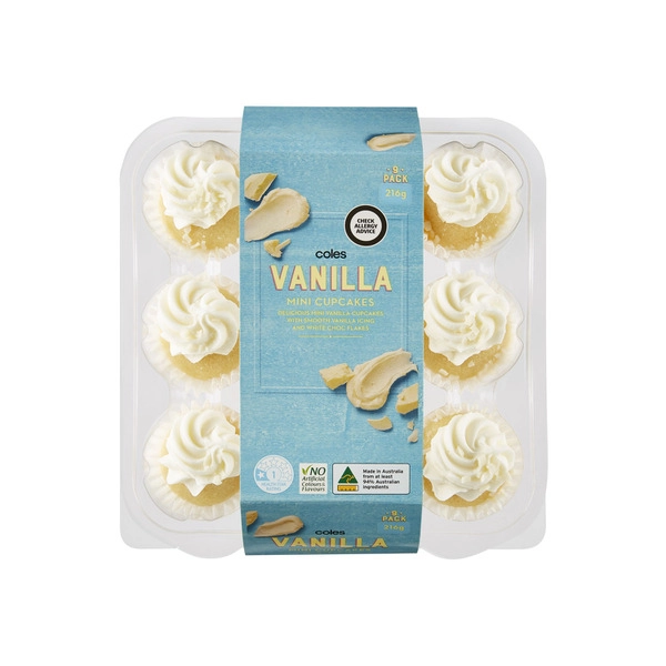 Coles Vanilla COLES VANILLA MINI CUPCAKES 9PK 