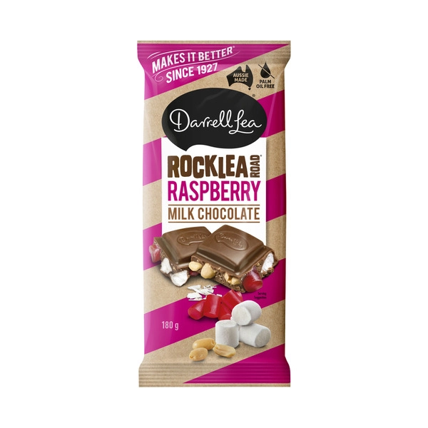 Darrell Lea Milk Block.. DARRELL LEA RASPBERRY ROCKLEA ROAD CHOCOLATE BLOCK 180 GRAM 