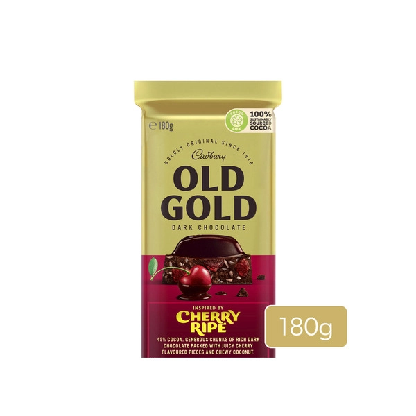 Cadbury Old Gold Cherry CADBURY OLD GOLD CHERRY RIPE DARK CHOCOLATE BLOCK 180G 