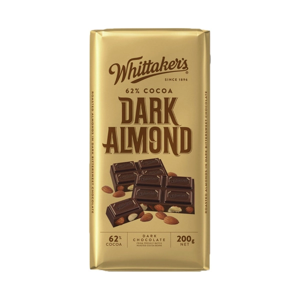 Whittaker's Block Chocolate Dark Almond 62% 200g