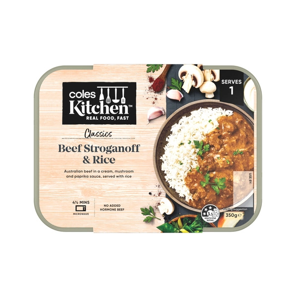 Coles Kitchen Beef Stroganoff And Rice 350g