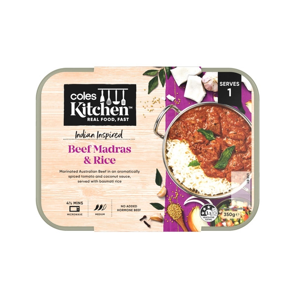 Coles Kitchen Beef Madras And Rice 350g