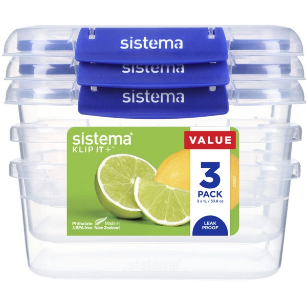 Sistema Plus Rectangle Containers 1 Litre 3 pack