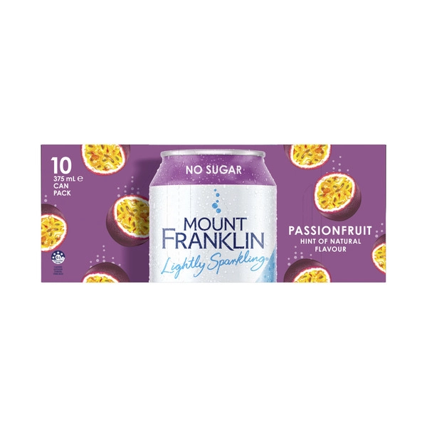 Mount Franklin Lightly Sparkling WaterPassionfruit Multipack Cans 10 x 375mL 10 pack