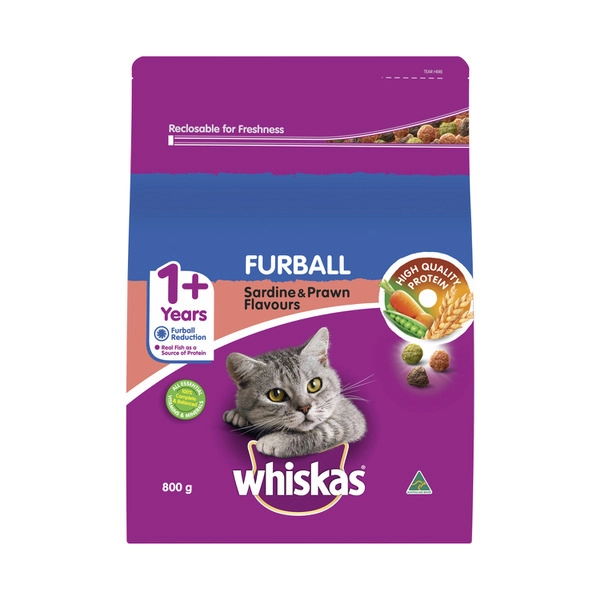 Whiskas Furball Sardine And Prawn Adult Dry Cat Food 800g