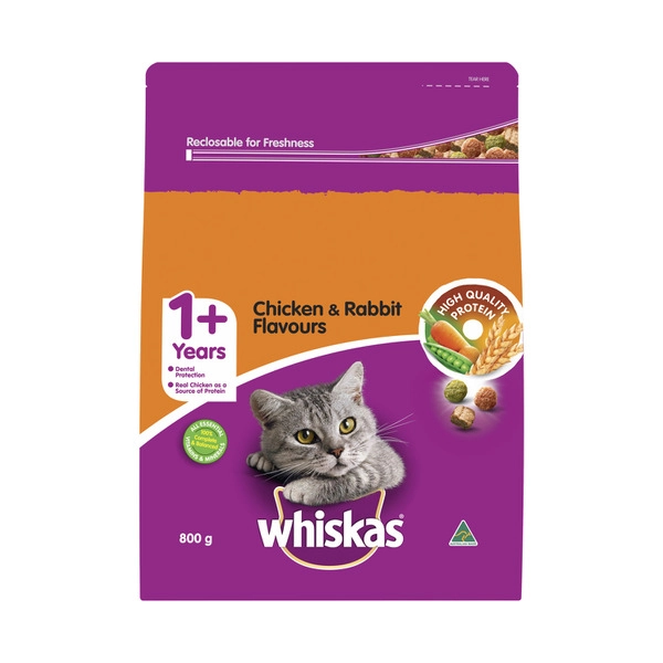 Whiskas Adult 1+ Years Dry Cat Food Chicken & Rabbit Flavour 800g