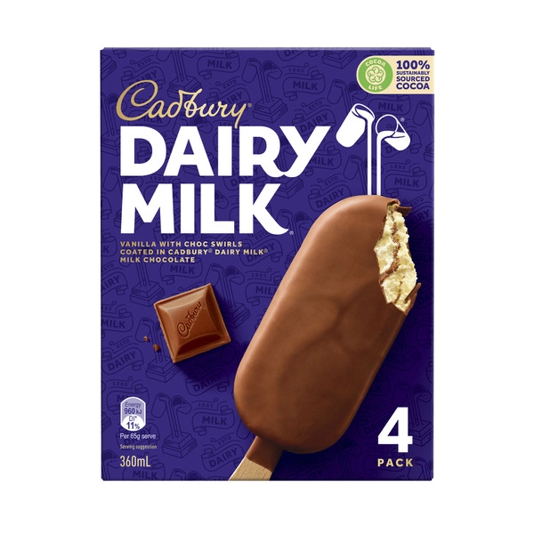 Cadbury Dairy Milk CADBURY DAIRY MILK VANILLA ICE CREAM 4 PACK 360ML 