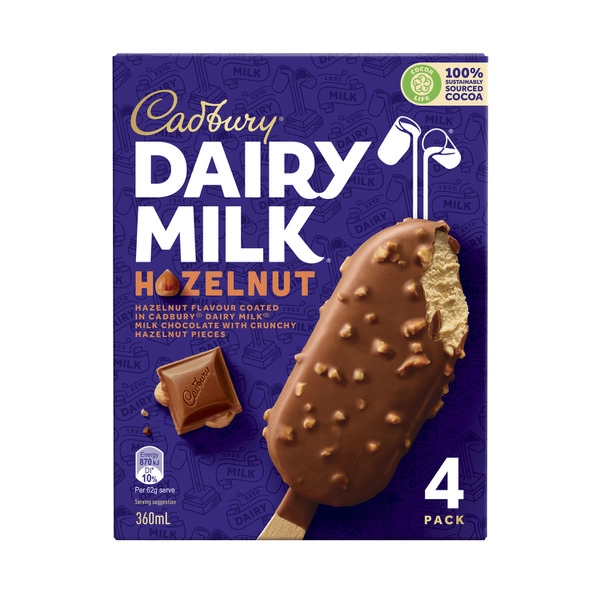 Cadbury Dairy Milk CADBURY DAIRY MILK HAZELNUT ICE CREAM 4 PACK 360ML 