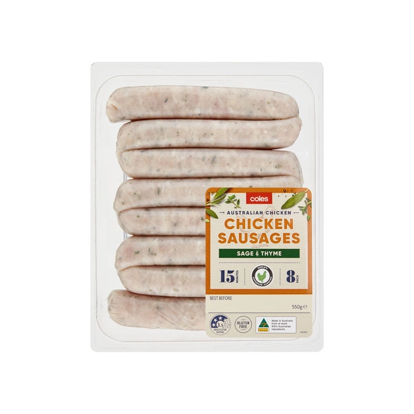 Coles Chicken COLES CHICKEN- SAGE AND THYME SAUSAGES 550G 