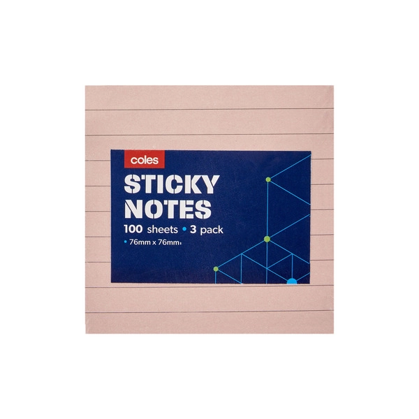 Coles Lined Sticky Notes 100 Sheets 3 pack