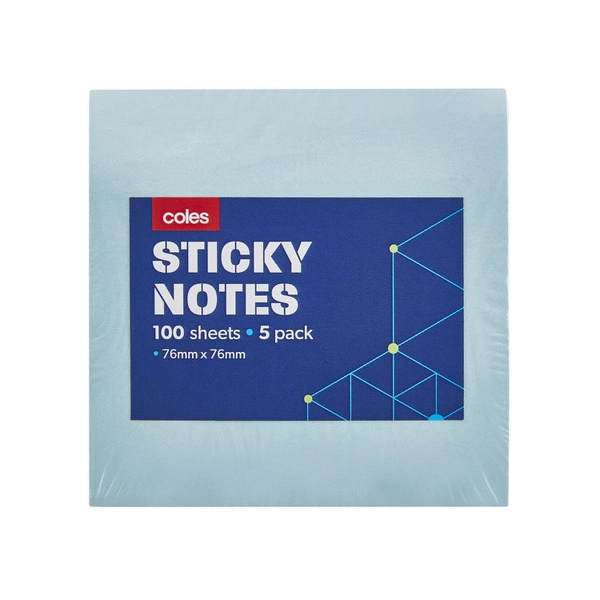 Coles Sticky Notes Assorted Colours 5 pack