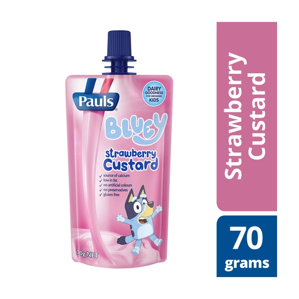 Pauls Kids Custard Pouch Bluey Strawberry 70g