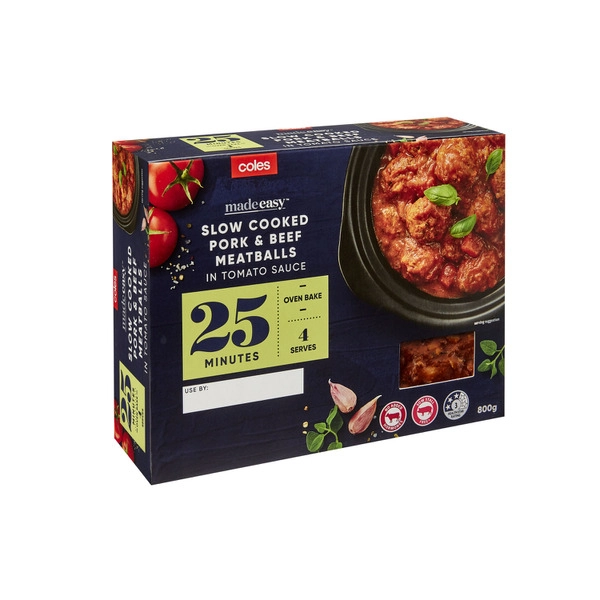 Coles Family Classics Made Easy Slow Cooked Pork & Beef Meatballs In Tomato Sauce 800g