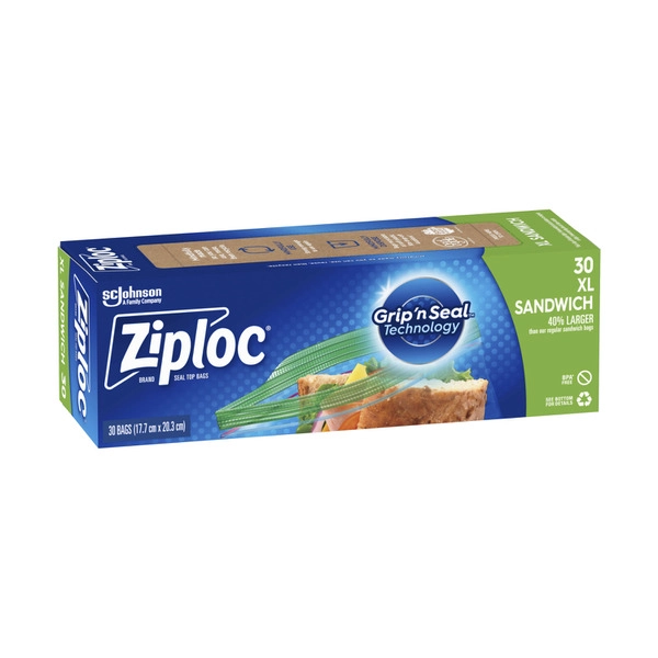 Ziploc XL Resealable Food Storage Sandwich Bags 30 pack