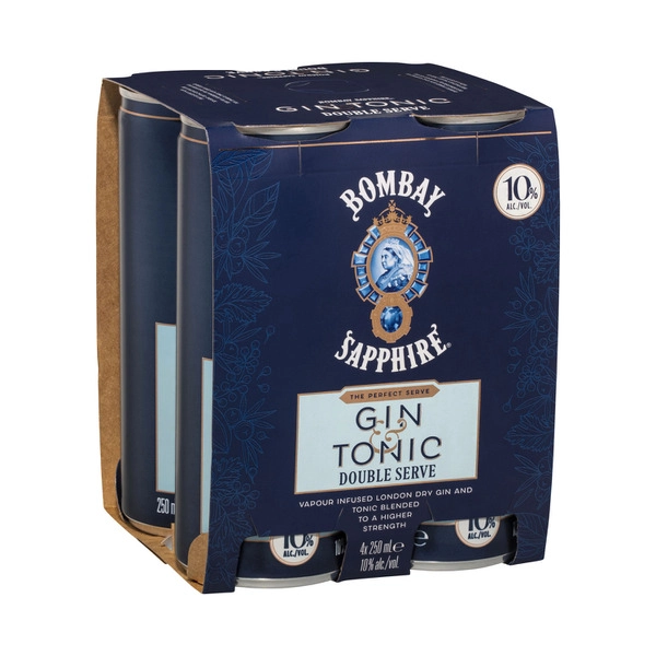 Bombay Sapphire Gin & Tonic Double Serve 10% Can 250mL 4 Pack