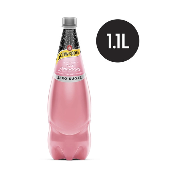 Schweppes Traditional Zero Sugar Pink Lemondade Soft Drink Bottle 1.1L