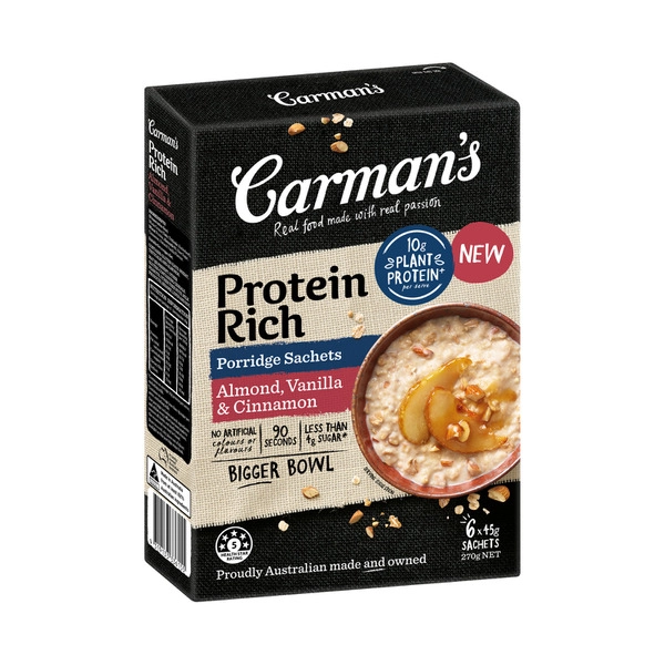 Carman's Porridge Sachets Protein Rich Almond Vanilla & Cinnamon 6 Pack 270g